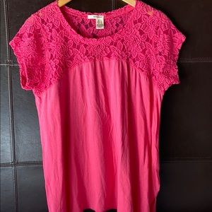 DNKY Jeans Womens Short Sleeve Pink Lace Top